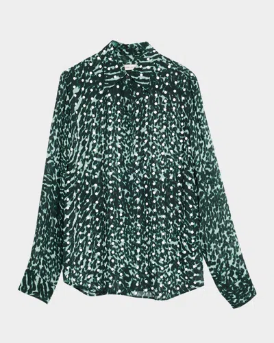 Dries Van Noten Chowy Polka-dot Print Button-down Shirt In Green