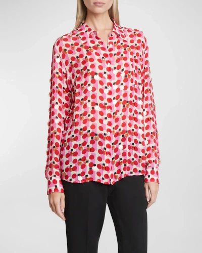 Dries Van Noten Chowy Sequin Abstract-print Collared Shirt In Red