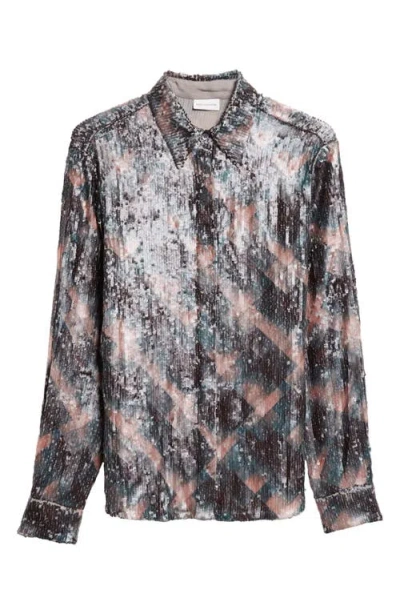 Dries Van Noten Chowy Sequin Button-up Shirt In Brown