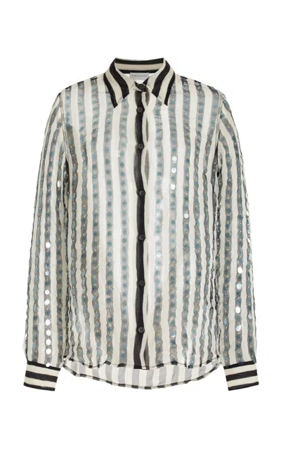 Dries Van Noten Chowy Sequined Striped-silk Shirt In Black