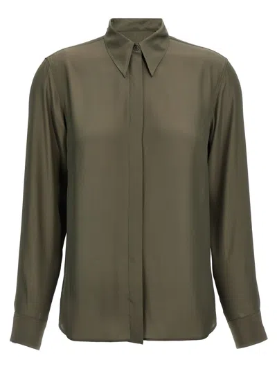 Dries Van Noten Satin Shirt With Collared Neck And Long Sleeves In Green