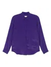 Dries Van Noten Satin Pointed Collar Long Sleeves Shirt In Pink & Purple