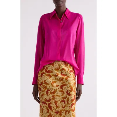 Dries Van Noten Chowy Stretch Silk Button-up Shirt In Fuchsia