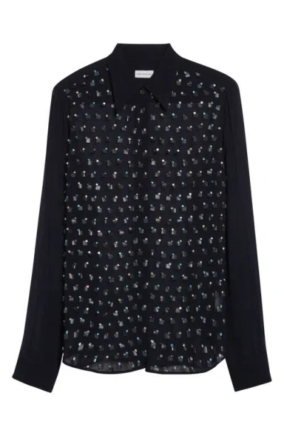 Dries Van Noten Chowyowy Embellished Button-up Shirt In Black
