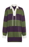 Dries Van Noten Oversized Tie-detailed Striped Cotton-blend Jersey Polo Shirt In Dark Purple