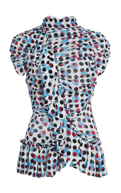 Dries Van Noten Chuchu Polka-dot Georgette Top In Blue