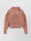 Dries Van Noten Chunky Knit High Neck Sweater With Brooch In Neutral