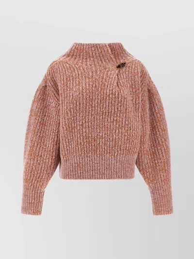 DRIES VAN NOTEN CHUNKY KNIT HIGH NECK SWEATER WITH BROOCH