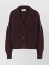 Dries Van Noten Chunky Knit V Neck Long Sleeve Cardigan In Burgundy