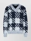 Dries Van Noten Chunky Knit V Neck Sweater With Textured Pattern In Blue