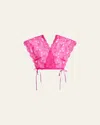 Dries Van Noten Cico Floral Lace Drawstring Crop Top In Pink