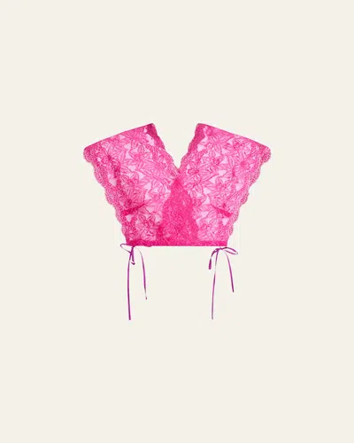 Dries Van Noten Cico Floral Lace Drawstring Crop Top In Pink