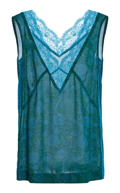 Dries Van Noten Ciesta Printed Georgette Top In Turquoise