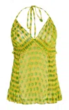 Dries Van Noten Cirina Polka-dot Silk-creponne Top In Green