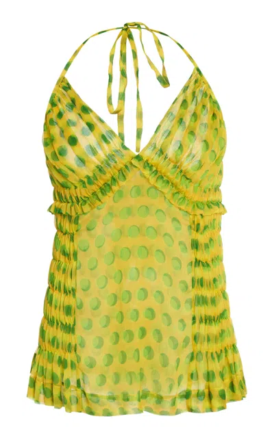 Dries Van Noten Cirina Polka-dot Silk-creponne Top In Green