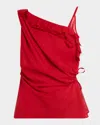 Dries Van Noten Womens Red Draped Asymmetric-neckline Stretch-silk Top In Red