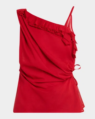 Dries Van Noten Ciska Ruffle One-shoulder Wrap Shirt In Red