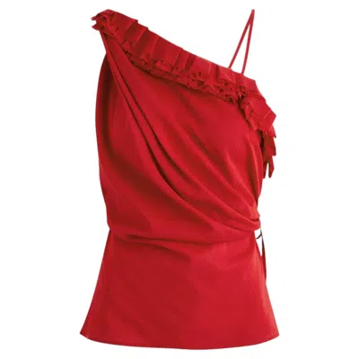 Pre-owned Dries Van Noten Ciska Stretch Silk Chiffon Wrap Top Blouse In Red