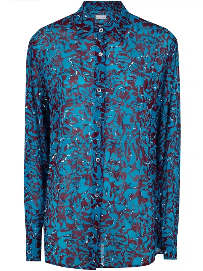 Dries Van Noten "clavelly" Embroidered Shirt In Blue