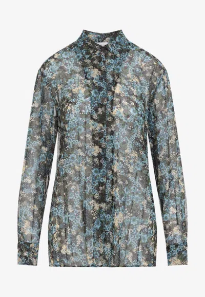 Dries Van Noten Clavelly Floral Sheer Shirt In Blue