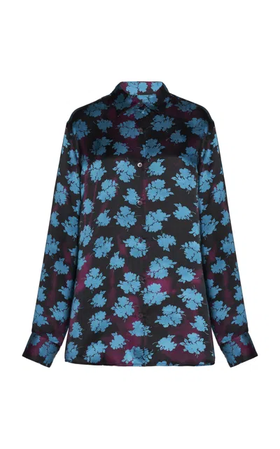 Dries Van Noten Clavelly Silk Shirt In Blue