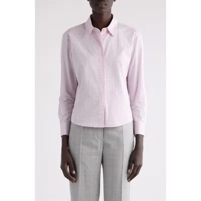Dries Van Noten Clavini Grid Print Cotton Poplin Button-up Shirt In Pink
