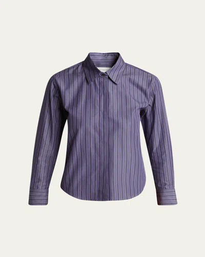 Dries Van Noten Clavini Stripe Button Down Shirt In Steel