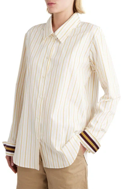 Dries Van Noten Clavini Stripe Cotton Poplin Button-up Shirt In Neutral