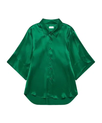 Dries Van Noten Clea Relaxed Satin Shirt In Green