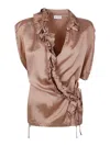 Dries Van Noten Clematis Sleeveless Wrap Blouse With Ruffle Details In Grey