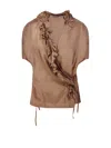 Dries Van Noten Clematis Sleeveless Wrap Blouse With Ruffle Details In Brown