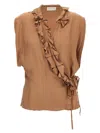 Dries Van Noten Ruffled Sleeveless Top Tie Waist In Brown