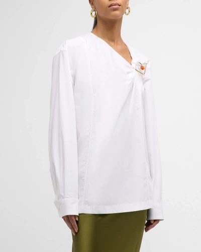 Dries Van Noten Click Twisted-ring Long-sleeve Shirt In White