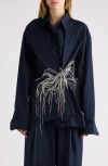 Dries Van Noten Clicks Embellished Cotton Button-up Shirt In Navy