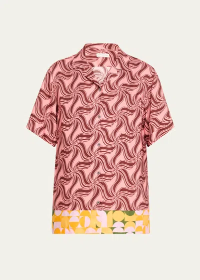 Dries Van Noten Clive Abstract Printed Button Down Shirt In Pink