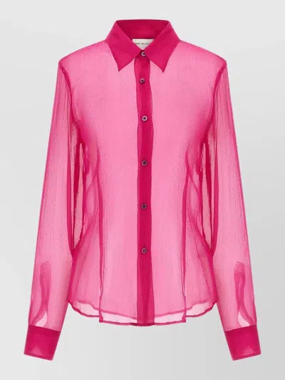 Dries Van Noten Cloudy Long Sleeve Collared Sheer Shirt In Pink