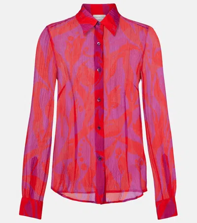 Dries Van Noten Cloudy Printed Silk Shirt In Red