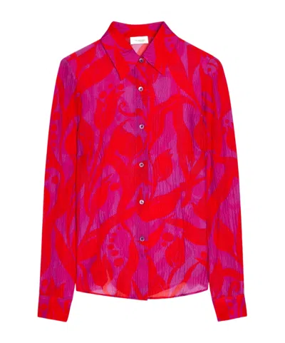 Dries Van Noten Cloudy Printed Silk Shirt In Red