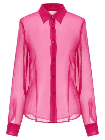 Dries Van Noten Cloudy Long Sleeve Collared Sheer Shirt In Pink