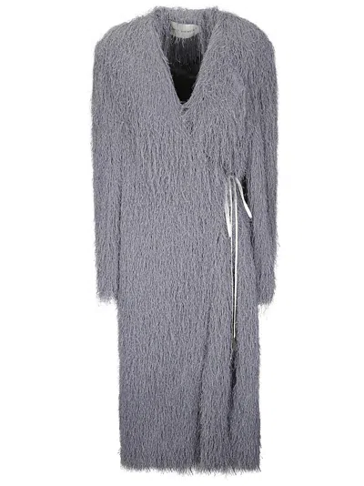 Dries Van Noten Coat With Fringes In Gray