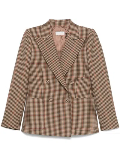 Dries Van Noten Double-breasted Crystal-embellished Checked Wool Blazer In Brown
