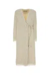 Dries Van Noten Textured Long Coat Belted At Waist In Neutral