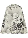 Dries Van Noten Orchid Petal Print Cotton Cocoon Shirt In Black