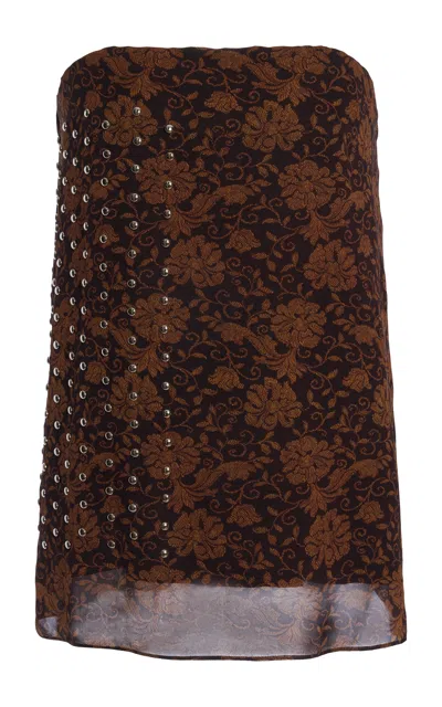 Dries Van Noten Coja Embellished Georgette Top In Brown