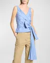 Dries Van Noten Colada Striped Wrap Top In Light Blue
