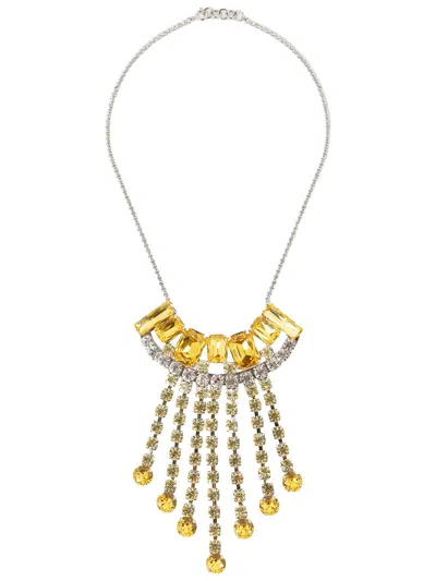 Dries Van Noten Statement Brass Necklace With Strass Charms In Gold