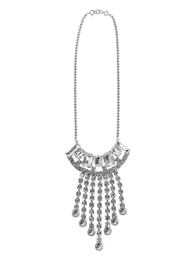 Dries Van Noten Statement Brass Necklace With Strass Charms In Silver