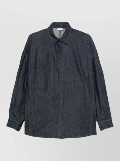 Dries Van Noten Collared Long Sleeve Silk Nylon Shirt In Blue
