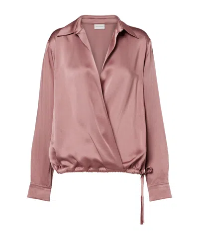 Dries Van Noten Women 'cedar' Pink Blouse With Spread Collar And Elastic Drawstring Waist In Viscose
