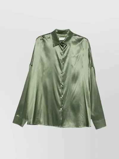 Dries Van Noten Casia Oversized Silk-satin Shirt In Green